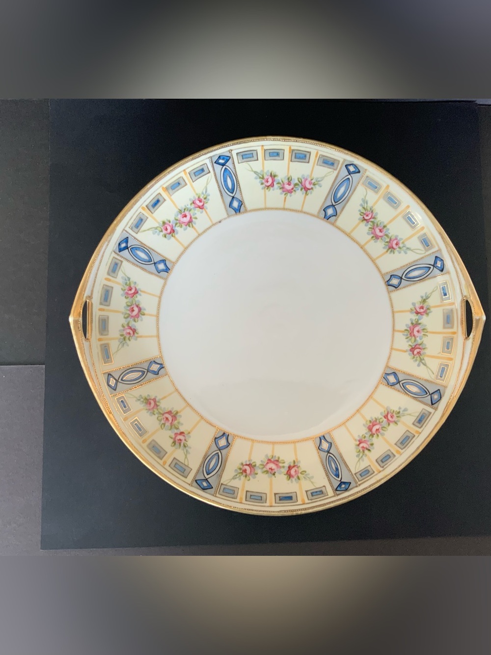 Vintage Mormura Nippon porcelain Handpainted Gold Gild Cake plate, Japan